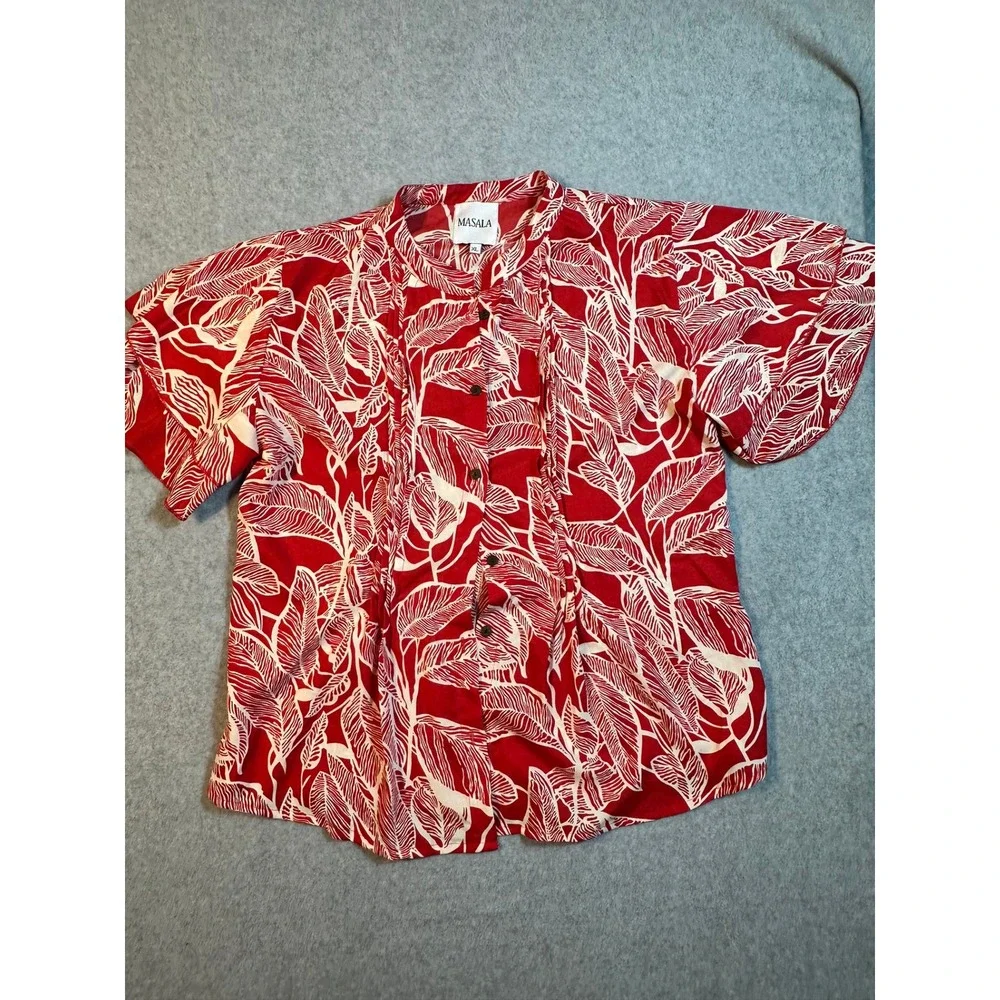 Masala Womens Red White Tropical Leaf Print Matching Set Top Pants XL